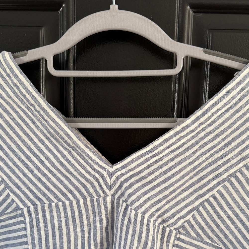 Tahari Striped V-Neck Blouse in Blue and White - Picture 3 of 5